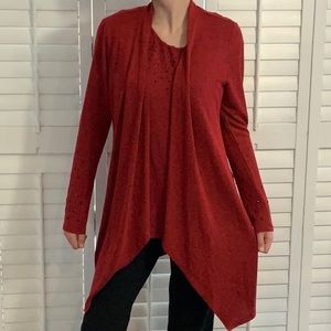 Nygard Sweater Set - Short Sleeve Blouse with matching sweater - dark red/beaded